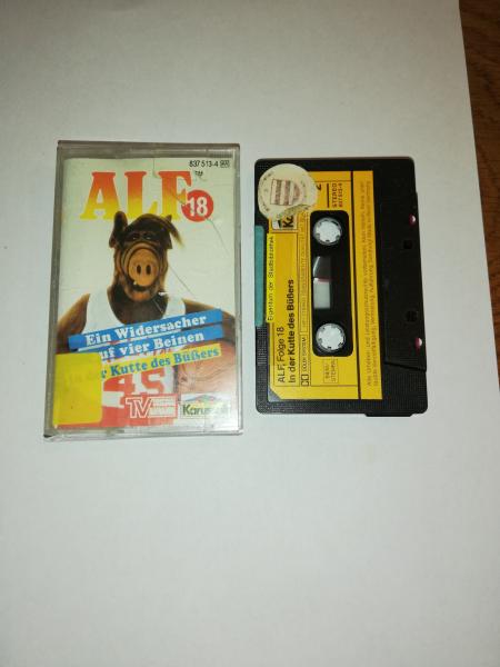 Alf Folge 18 Ein Widersacher auf vier Beinen/ In der Kutte des Büßers Schwarz mit Gelben Aufkleber 837 513-4 Karussell(Innencover und MC beschrieben)Büchereikassette